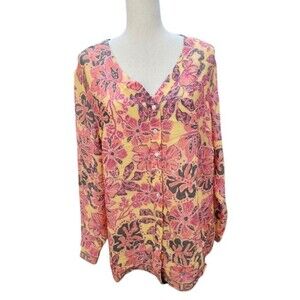 Nanette Lepore Button Front Blouse Size Large Rayon Blend Colorful